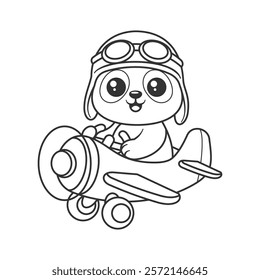 Panda becomes an airplane pilot for coloring