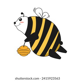 Caricatura de abejas de Panda tan linda. Sobre fondo blanco. Ilustración vectorial. 
