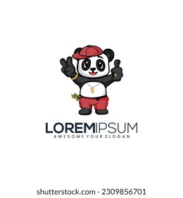 Panda Beer Vector illustration, Funny little panda child smiling on a white background. Cute big panda in different Animal design vector illustration. cartoon animal design flat vector illustration