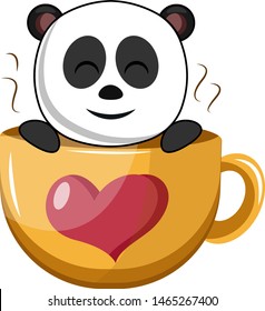 Panda en copa grande, ilustración, vector sobre fondo blanco.