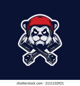 Panda Biker Cartoon Mascot logo