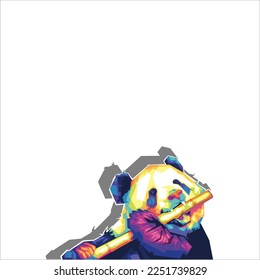 a panda biting a bamboo in the form of pop art on a white background