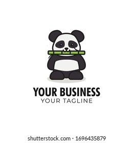 Panda Bitting Bamboo Logo Design Template