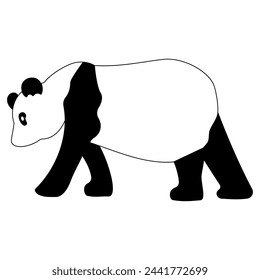 Panda black and white. Chinese animal icon. Asian bear. Cute symbol. Hand drawn vector illustration. Mammal Element.