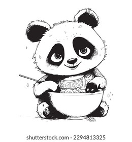 Panda , Black and white coloring pages for kids, simple lines, cartoon style, happy, cute, funny, animal in the world