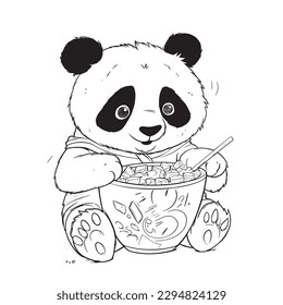 Panda , Black and white coloring pages for kids, simple lines, cartoon style, happy, cute, funny, animal in the world