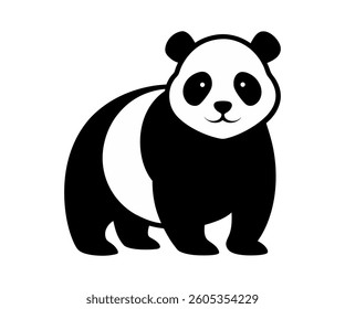 Panda black and white silhouette illustration isolated on a white background