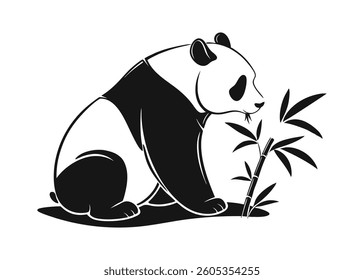 Panda black and white silhouette illustration isolated on a white background