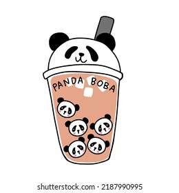 Panda boba (bubble tea) cartoon logo vector illustration