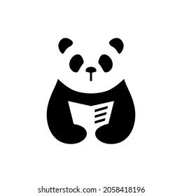 panda book read newspaper negative space logo vector icon illustration