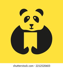 Panda Bookmark Logo Negative Space Concept Vector Template. Panda Holding Bookmark Symbol