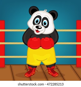 panda boxer on ring - vector illustration, eps