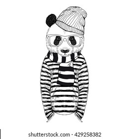 panda boy dressed up in frock, furry art illustration, fashion animals, hipster animals