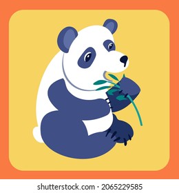 Panda con rama de eucalipto. Dibujo manual de estilo plano. Ilustración vectorial.