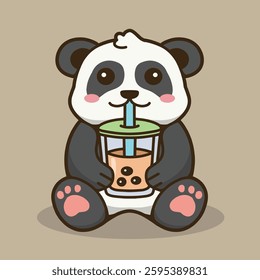 panda with bubble tea good for mascot, sticker, mascot logo, badge, element design, etc