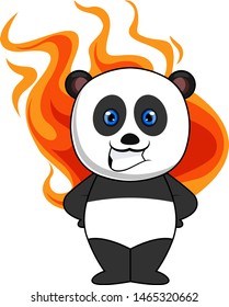 Panda with burning heart, illustration, vector on white background.