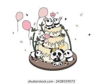 Panda cake on white background Valentines day Vector illustration