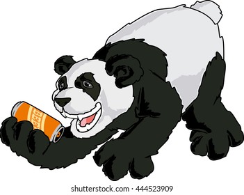 panda with a can of beer