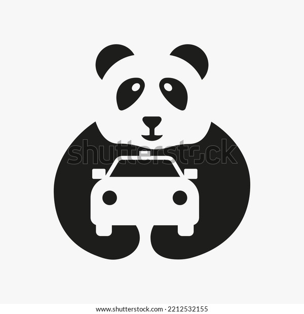 Panda Car Logo Negative Space Concept Vector\
Template. Panda Holding Car\
Symbol