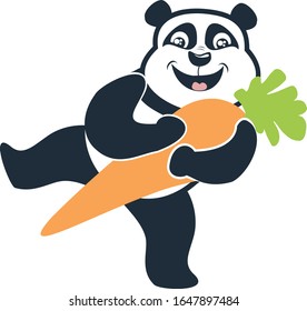 A panda with a carrot in its hands