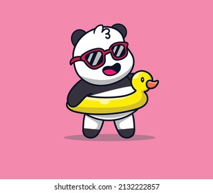 panda carrying a cute duck float vector