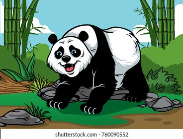 Panda cartoon in the bamboo forest
