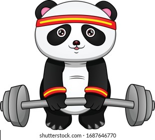 panda cartoon with big barbell