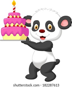 Panda cartoon with birthday cake