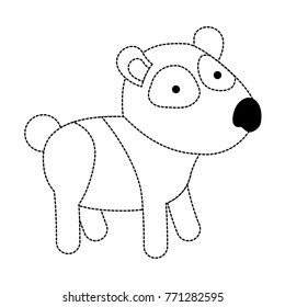 panda cartoon in black dotted contour