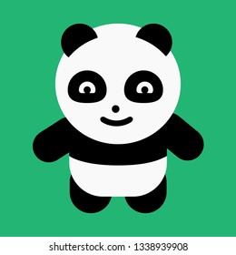 Panda cartoon character design with isolated green background vector illustration.Happy panda flat cartoon.