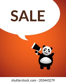 Panda cartoon character isolated on red background, vector illustration