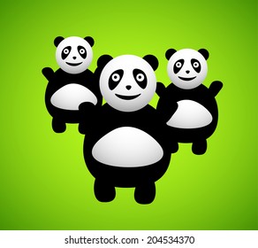Panda cartoon character isolated on green background, vector illustration