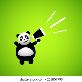 Panda cartoon character isolated on greed background, vector illustration