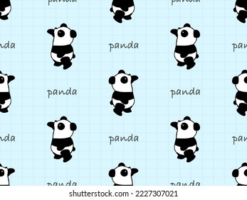 Panda cartoon character seamless pattern on blue background