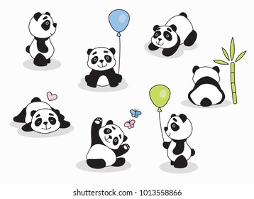 Panda cartoon character in various expression for invitations, parties and surprises