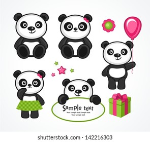 Panda cartoon character in various expression