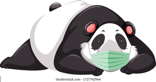 Panda cartoon character wearing mask illustration