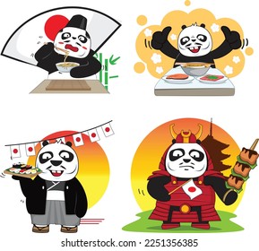 Panda cartoon characters, panda vector cartoon, panda and foods 