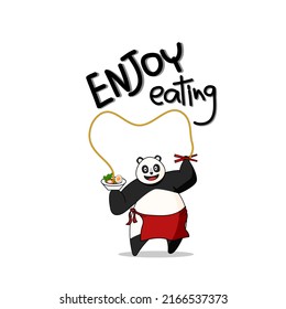 Panda cartoon so cute eat noodles so delicious.enjoy eating.vector and illustration for shirt.