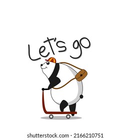 Panda cartoon so cute ride scooter Delivery.Vector and illustration for Shirt.