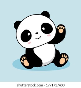 Panda Cartoon Cute Say Hello Panda Animals Illustration