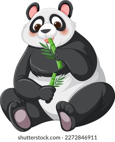 Panda cartoon eating bamboo illustration