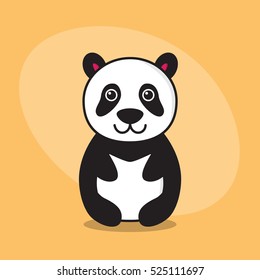 Panda cartoon flat cute card on orange background. Little panda toy