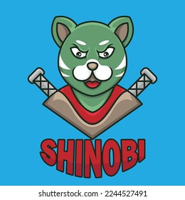 Panda Cartoon Logo Maskottdesign mit wütendem Gesicht in einem Shinobi-Ninja-Kostüm mit einem Schwert auf seinem Rücken