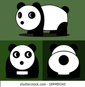 Panda Cartoon Pattern With Side View, Front View & Back View. Vector / Illustration