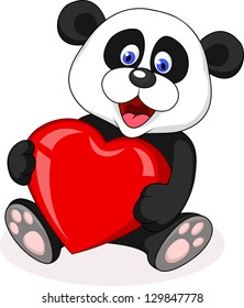 Panda cartoon with red heart