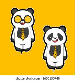 Panda cartoon set using costume festival, isolated background in yellow