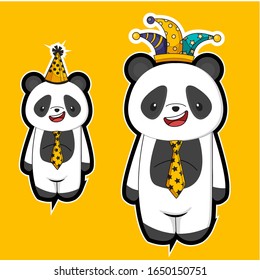 Panda cartoon set using costume festival, isolated background in yellow