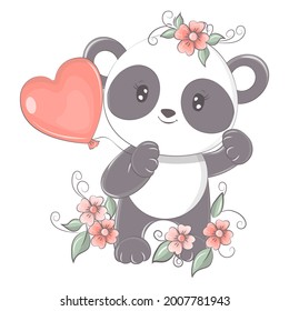 Panda in cartoon style isolated on white background. The images are made for children's products, as well as perfect for children's parties. The animal illustration smile sweetly and has beautiful