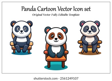 Panda Cartoon Vector Icon set  Illustration Animal Isolated background.